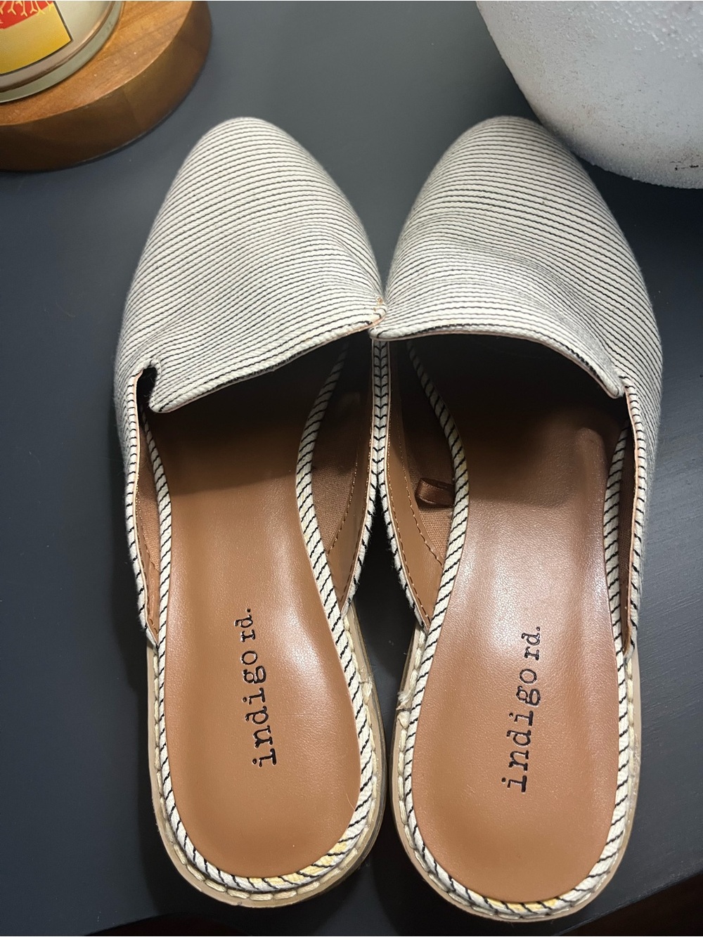 Indigo Cream Striped Slip-On Mules